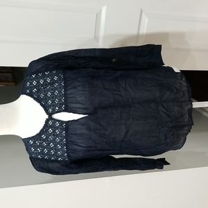 J.Crew Navy Lace Upper Long Sleeve Light Blouse